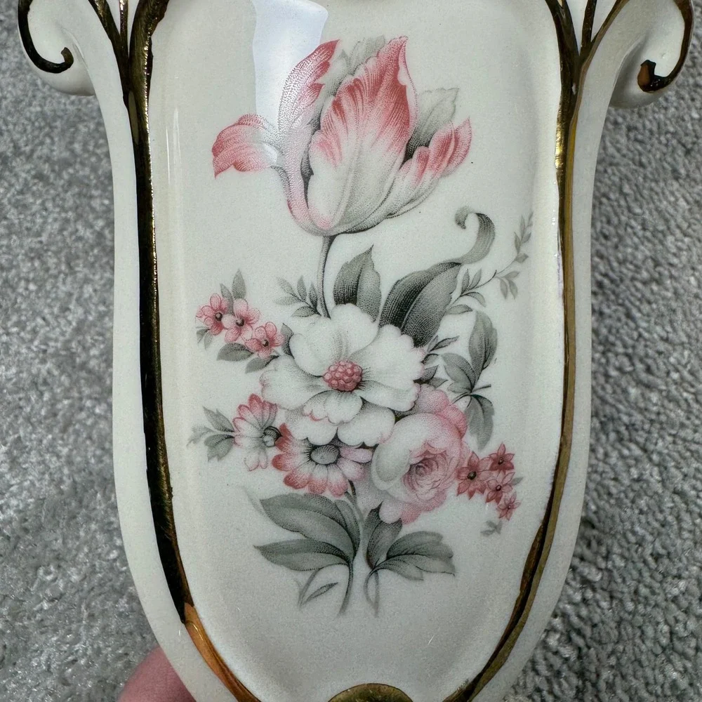 Vintage Floral Design‎ Vase Cream Gold Gilded Tulip Regency
